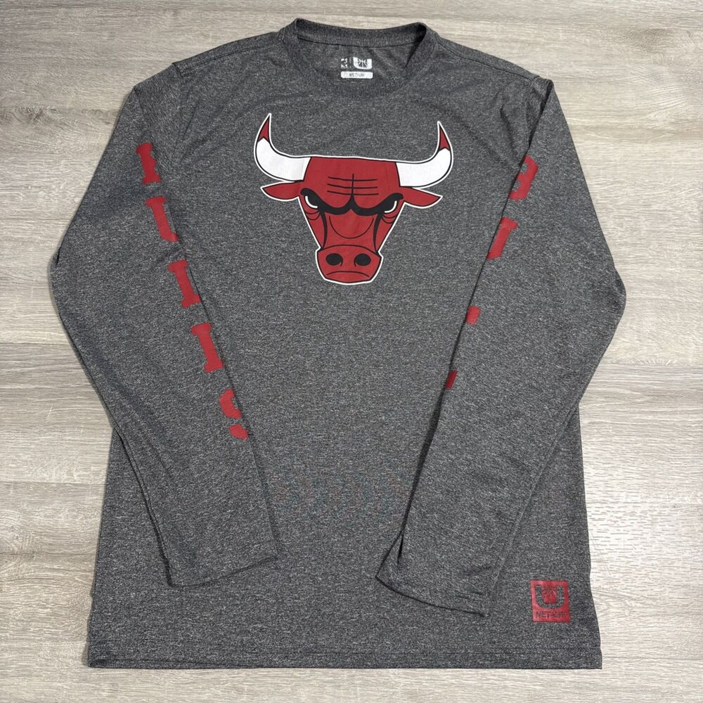 Chicago Bulls Long Sleeve Shirt UNK Men's Medium Gray NBA Basketball NET-DRI Tee